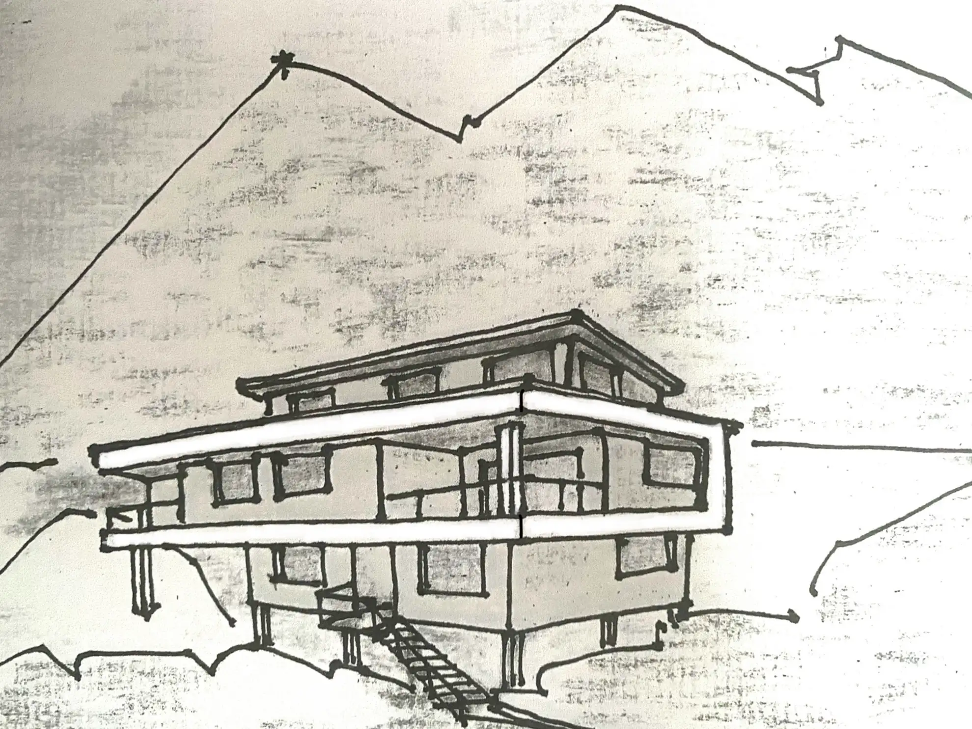 A handsketch of a building.