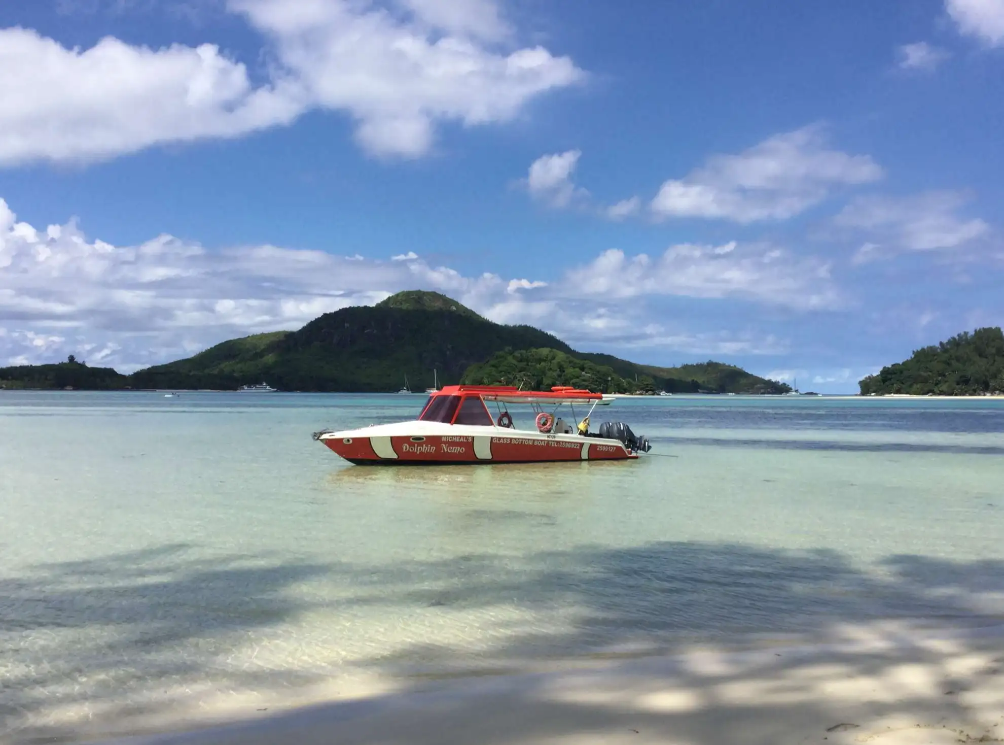 Our "Dolphin Nemo" boat on anchor near Moyenne.