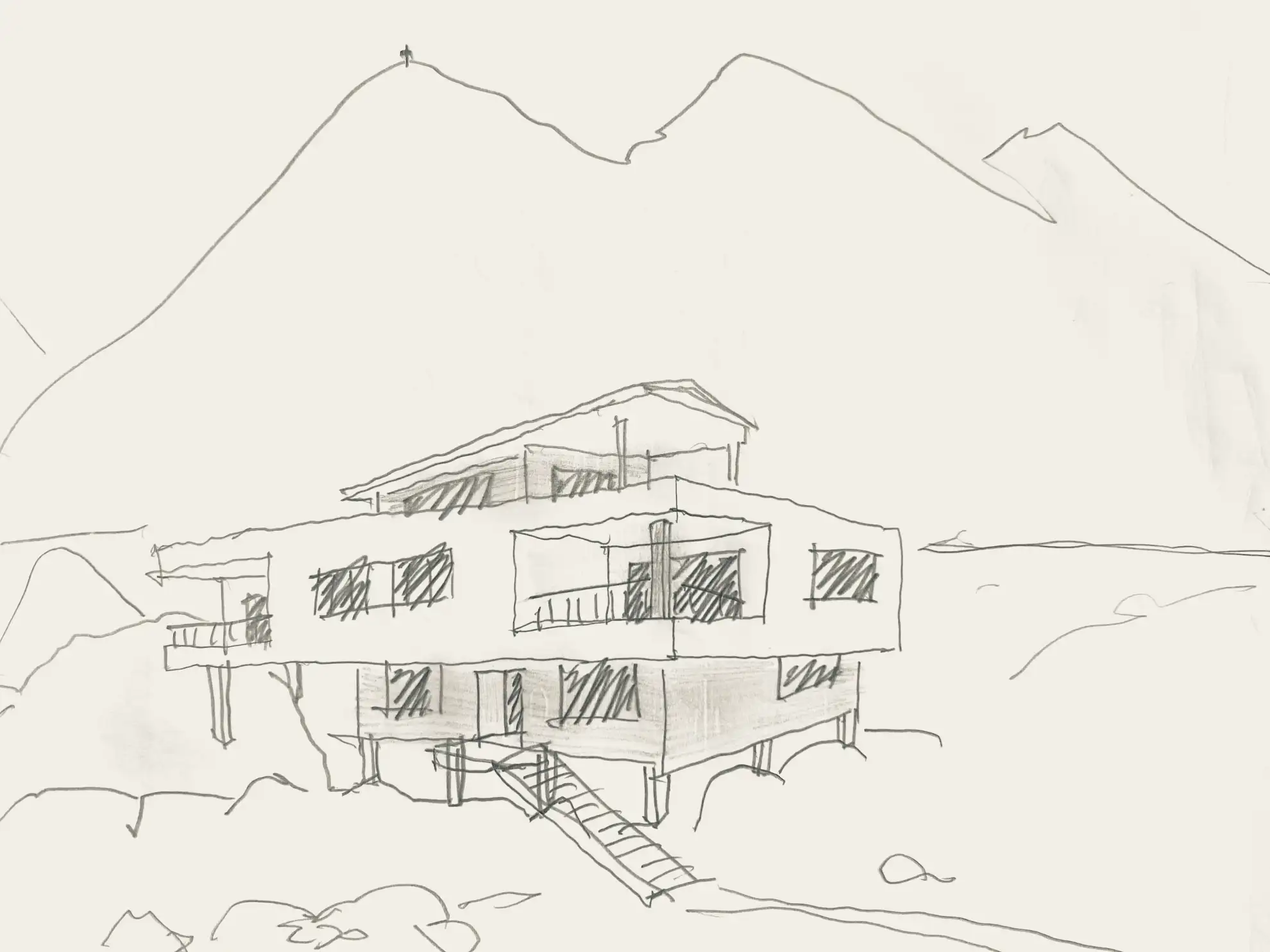 Hand sketch of Zoltan Sugar's private house.